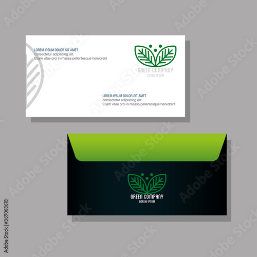 corporate identity brand mockup, envelope and document green mockup, green company sign