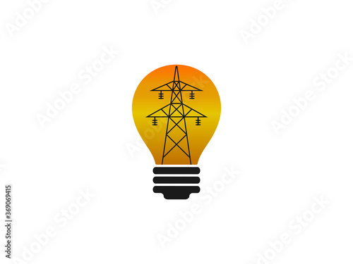 Electric tower, power, bulb icon. Vector illustration, flat design.