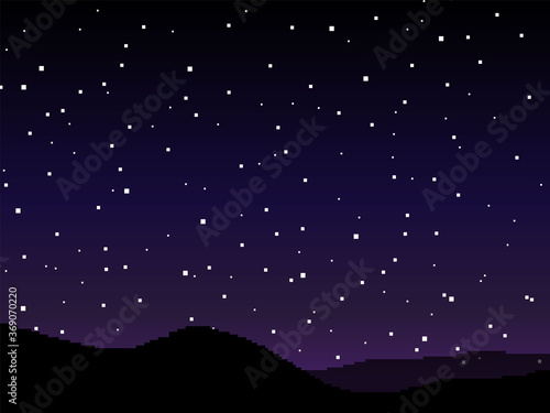 Pixel starry space vector background. Pixel art. Pixel space. 8 bit. 