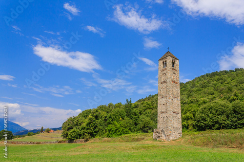 the solitary medieval stone bell tower of Saint Martin called 