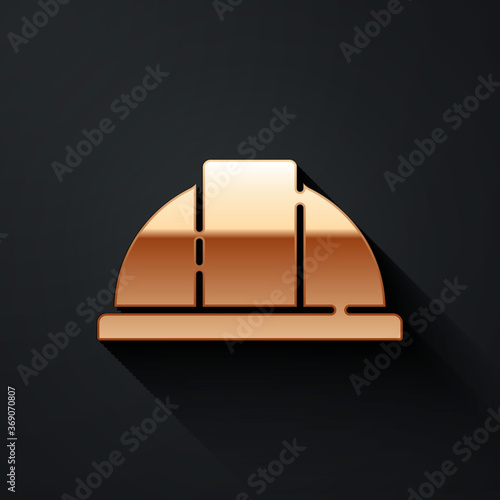 Gold Worker safety helmet icon isolated on black background. Long shadow style. Vector Illustration.