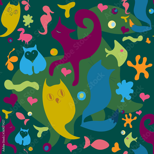 funny animal figurines doodle bright seamless pattern