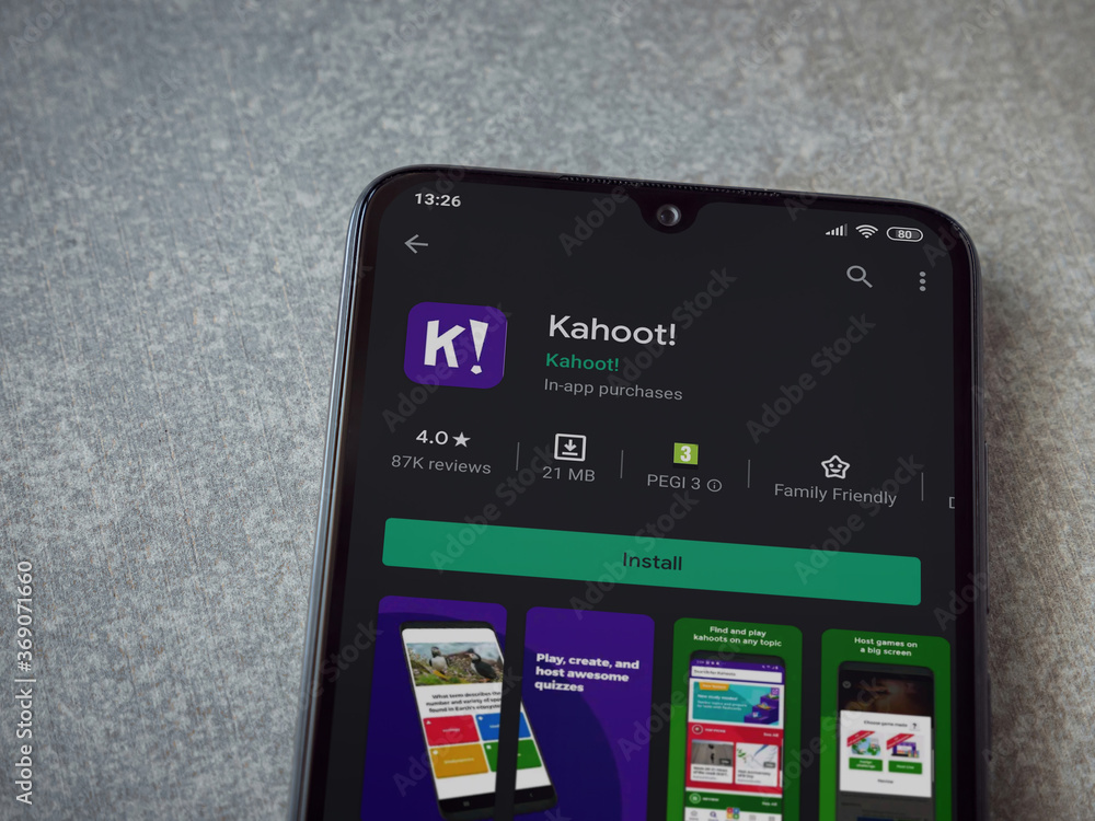 Lod, Israel July 8, 2020 Kahoot! app play store page on the display