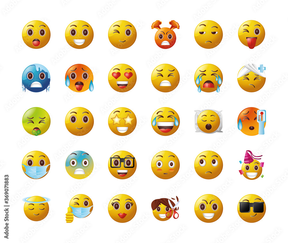 set of emoticons on white background