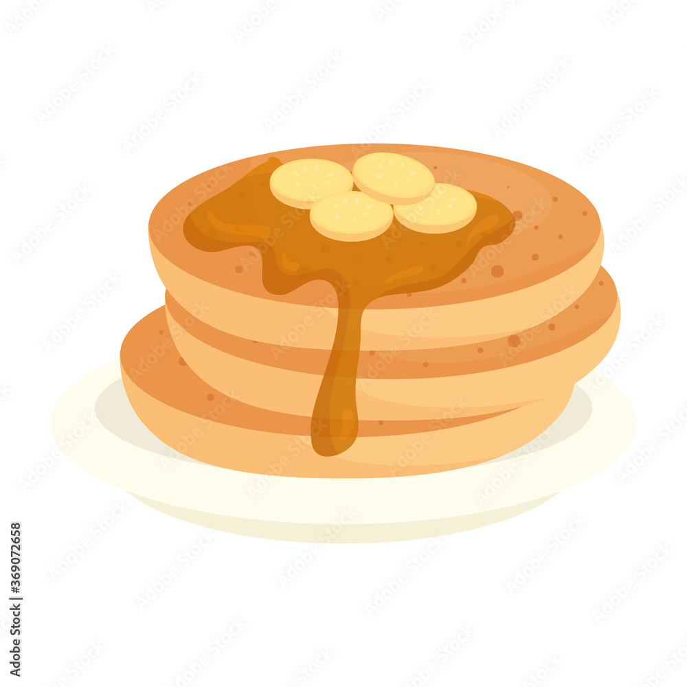 delicious pancake with syrup in dish, on white background delicious pancake with syrup in dish, on white background