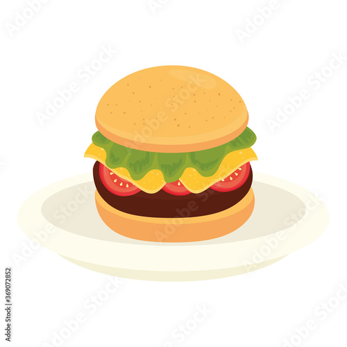hamburger fast food in dish  on white background