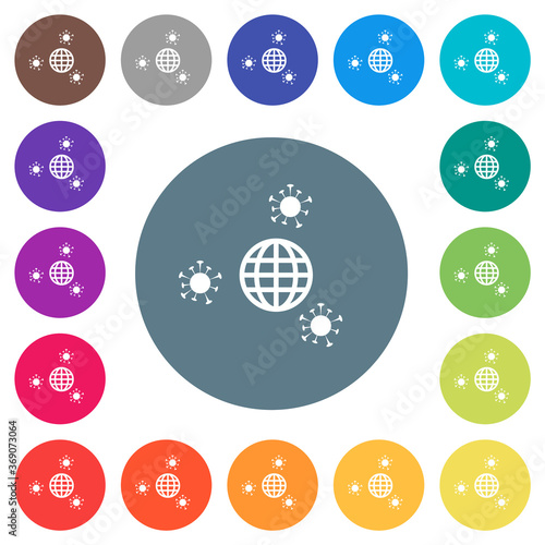 Pandemic flat white icons on round color backgrounds