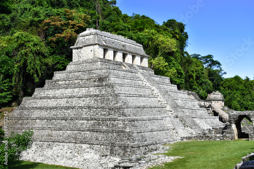 The Palenque Mayan Pyramid with a great sky and clouds