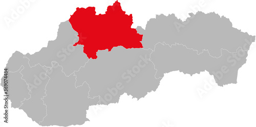 Zilina Region isolated on Slovakia map. Gray background. Backgrounds and Wallpapers.