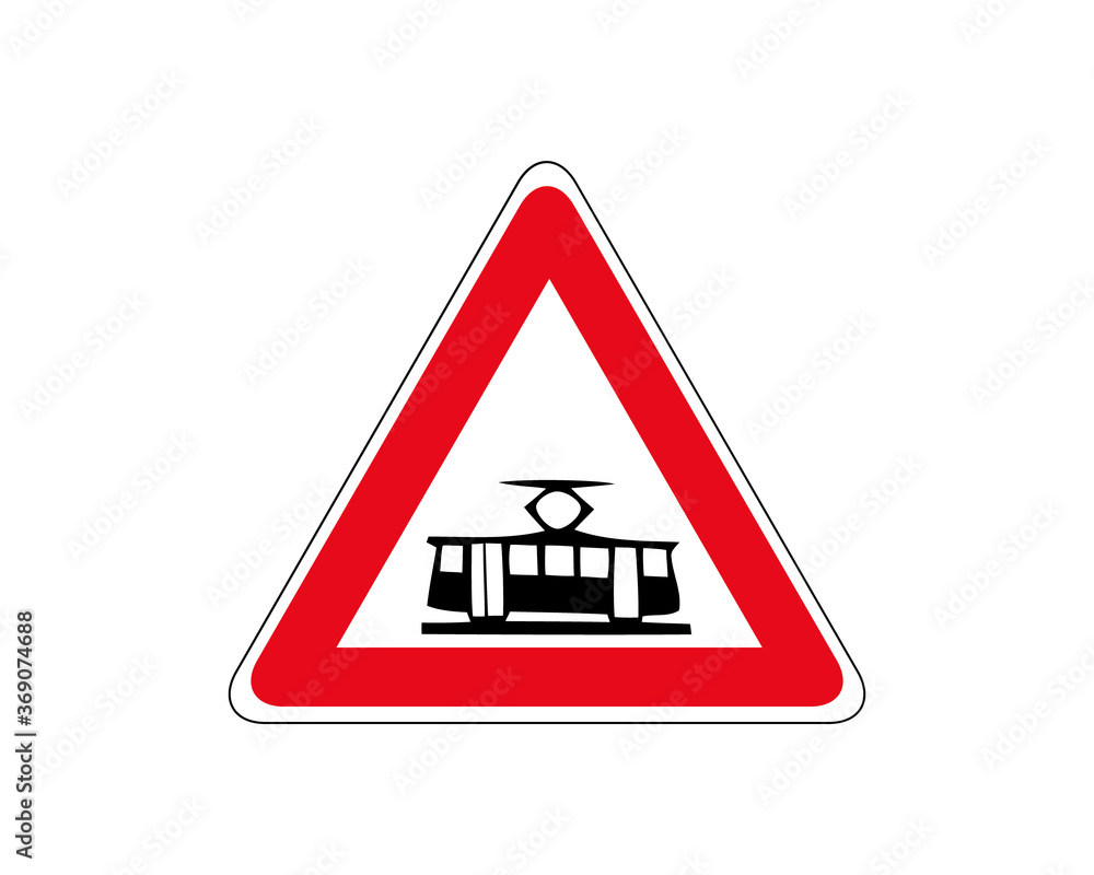 Illustration of Triangle Warning Sign of Crossing with a Tram Line Illustration of Triangle Warning Sign of Crossing with a Tram Line
