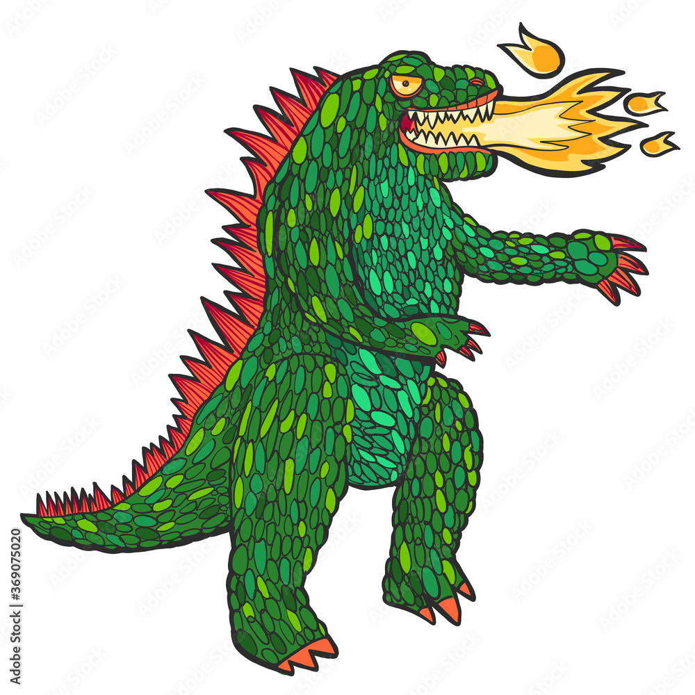 Obraz premium Green Dragon with big flame