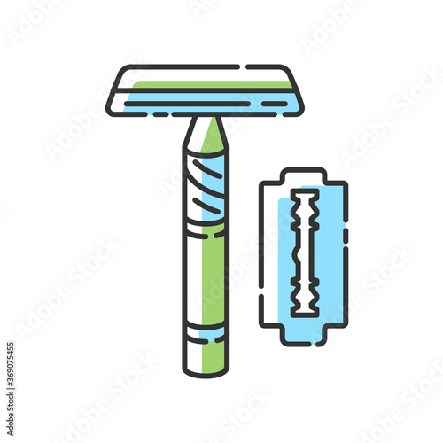 Reusable razor RGB color icon. Responsible consumption, zero waste. Personal hygiene accessory, shaving razor with replaceable blade isolated vector illustration