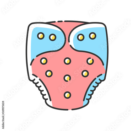 Cloth diaper RGB color icon. Zero waste and cost effective lifestyle. Reusable kids clothing. Washable and absorbing children nappy isolated vector illustration