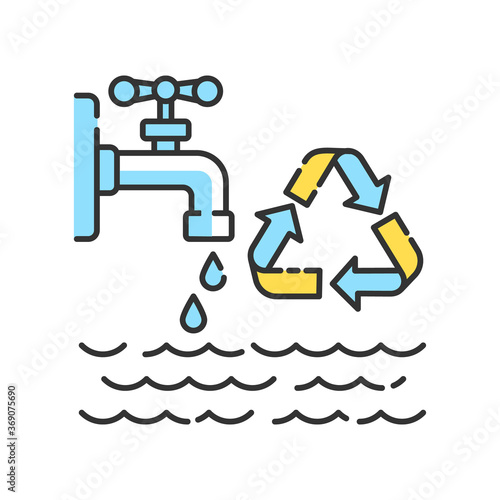 Reducing water use RGB color icon. Zero waste lifestyle advice, resources economy. Responsible consumption. Water reuse and recycling. Isolated vector illustration