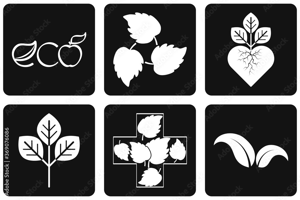 Herbal medicine set icons. Stencil eco symbols. Vector stock illustration. EPS 10