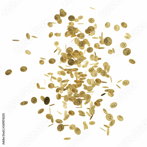 falling gold coins isolated on white background