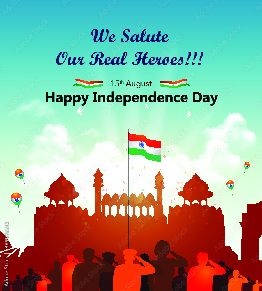Red fort India Independence Day background banner. People army ...