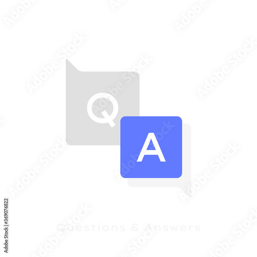 Questions and answers label. Messages bubbles with questions and answers text. Logo design. Vector illustration