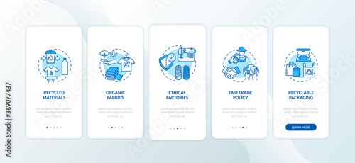 Zero waste material production onboarding mobile app page screen with concepts. Environmental protection walkthrough 3 steps graphic instructions. UI vector template with RGB color illustrations