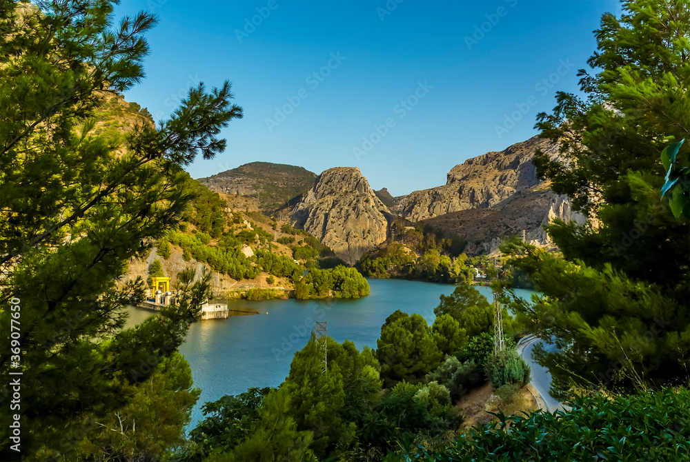 A view along the Gaitanejo reservoir near Ardales, Spain in the summertime