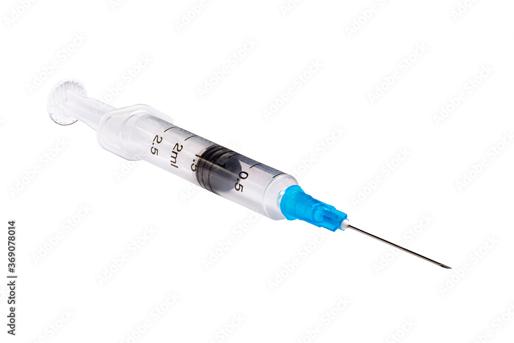 Fototapeta premium Empty syringe isolated on white background. Сloseup