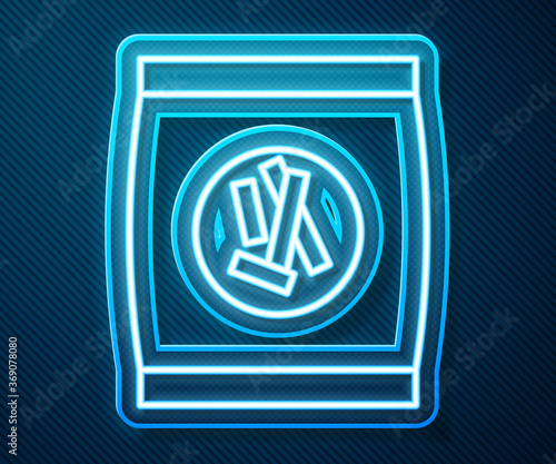 Glowing neon line Hard bread chucks crackers icon isolated on blue background. Vector Illustration.