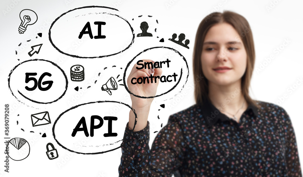 Business, technology, internet and network concept. Young businessman thinks over the steps for successful growth: Business, technology, internet and network concept. Young businessman thinks over the steps for successful growth: