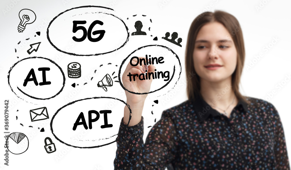 Business, technology, internet and network concept. Young businessman thinks over the steps for successful growth: Business, technology, internet and network concept. Young businessman thinks over the steps for successful growth: