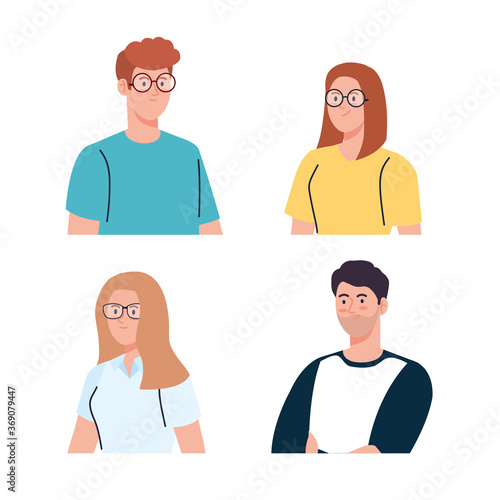 group young people, women and man on white background