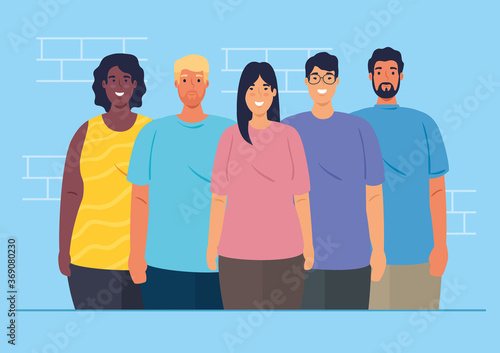 multiethnic group of people together, women and men diversity and multiculturalism concept