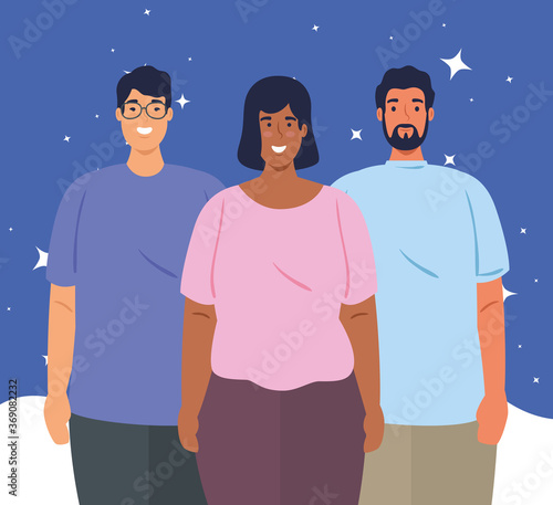 multiethnic people together, woman and men, diversity and multiculturalism concept