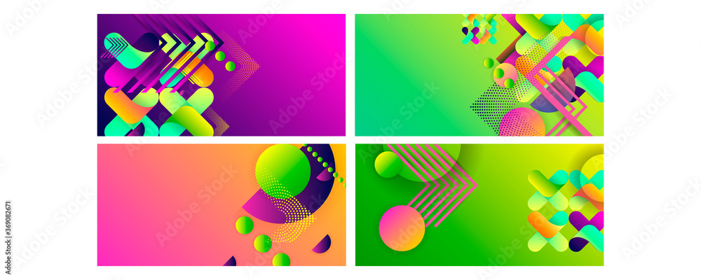 Set geometric colors fluid shapes eps 10. Flowing and liquid abstract gradient background for banner, poster or book. Vector design