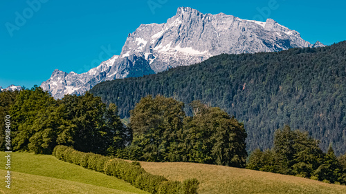 Beautiful alpine view near Berchtesgaden  Bavaria  Germany with the famous Hochkalter summit in the background