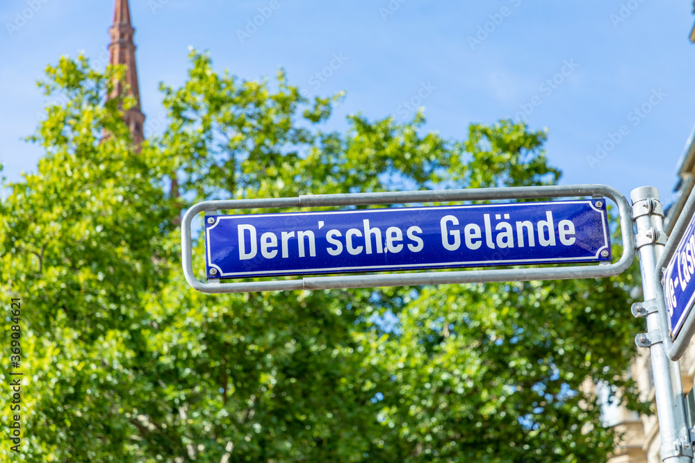 Fototapeta premium street sign Dernsches Gelaende (square of dern) in Wiesbaden