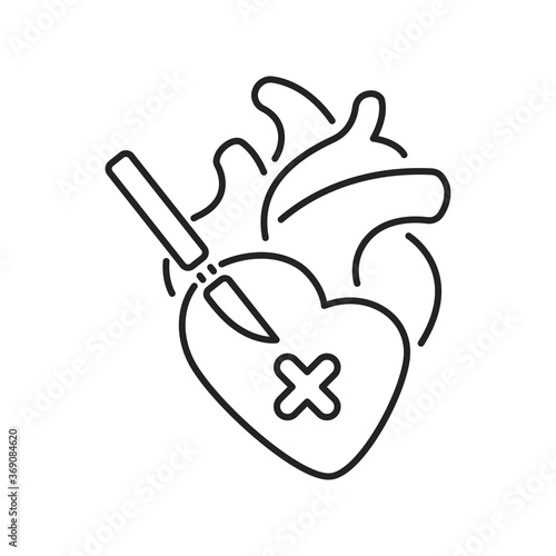 Heart surgery black line icon. Surgical emergency. Isolated vector element. Outline pictogram for web page, mobile app, promo.