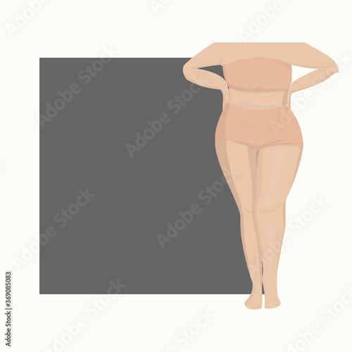 Girl body in swimsuit or underwear with copy space. Simple flat cartoon style. Body positive concept
