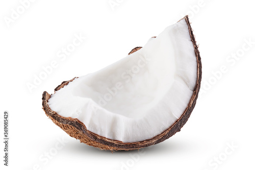 Stampa su tela Slice of coconut isolated on white background