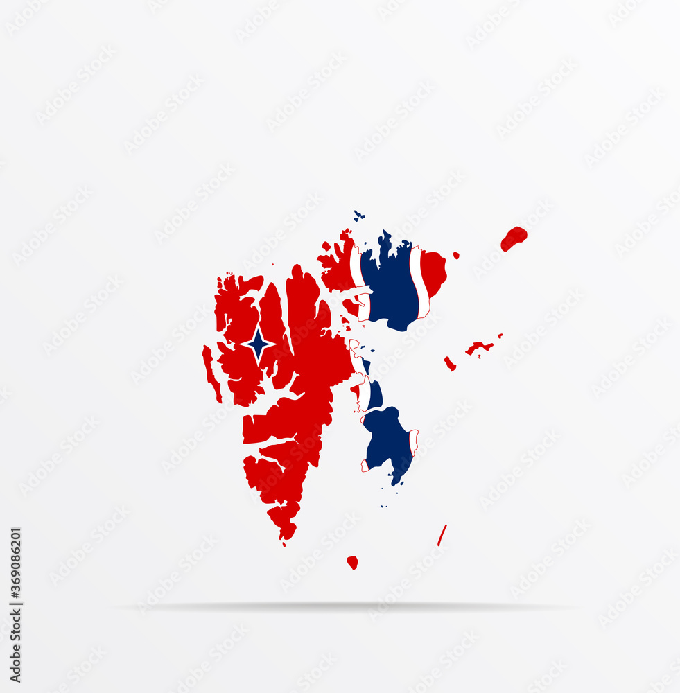 Vector map Svalbard, Spitsbergen, Spitzbergen combined with Svalbard flag.