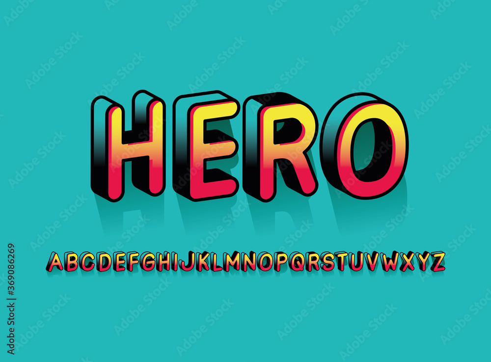 Fototapeta hero font and alphabet design, typography retro and comic theme Vector illustration