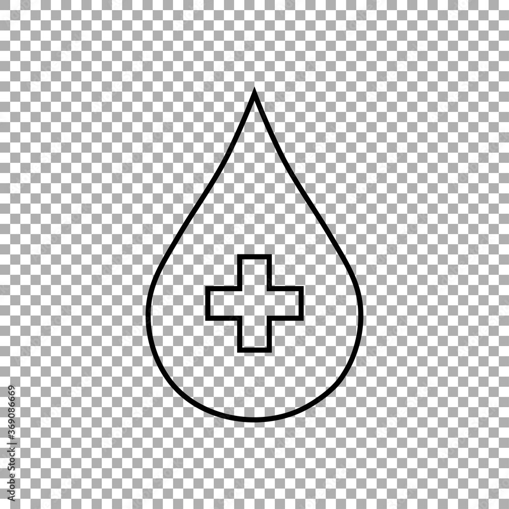 Donate drop blood sign with cross isolated on transparent background. Vector illustration Donate drop blood sign with cross isolated on transparent background. Vector illustration