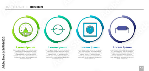 Set Ampere meter, multimeter, voltmeter, Electric circuit scheme, Electric light switch and Resistor electricity. Business infographic template. Vector.