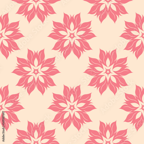 Pink floral seamless pattern on beige background
