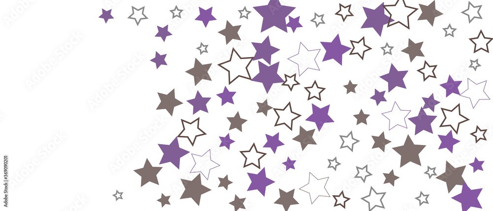 Falling confetti stars. Shades of purple, gray, brown stars. Holiday background. Abstract texture on a white background. Design element. Vector illustration, EPS 10.