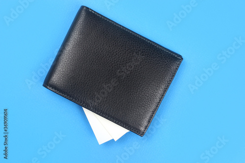 wallet black leather with blank white card mock up