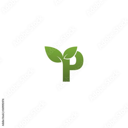  Letter P With green Leaf Symbol Logo