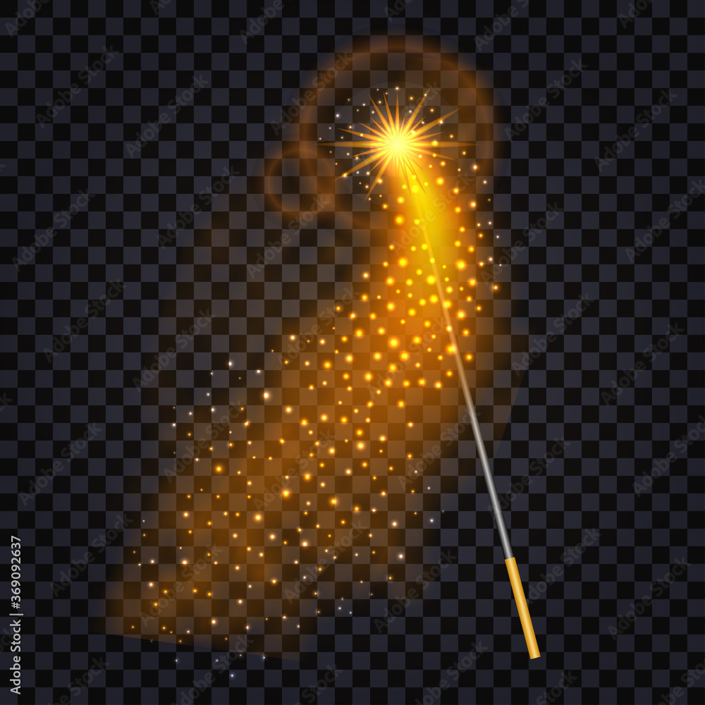 Magic wand with fire trail light effect. Glowing glitter star dust, shiny  particles. Isolated object for magic fantasy. Vector illustration vector de  Stock | Adobe Stock