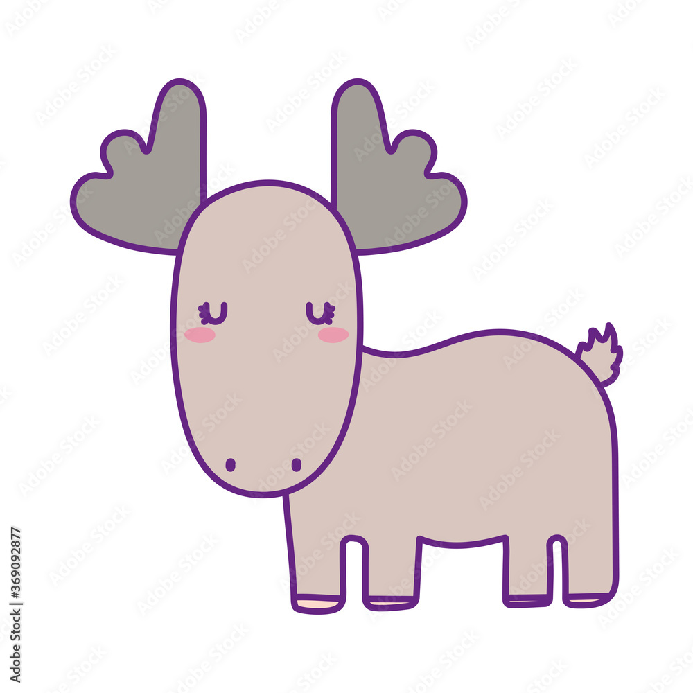 Naklejka premium Cute reindeer cartoon line and fill style icon design, Animal zoo life nature and character theme Vector illustration
