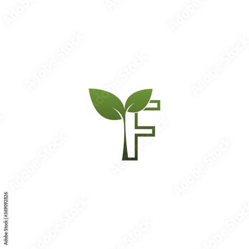  Letter F With green Leaf Symbol Logo