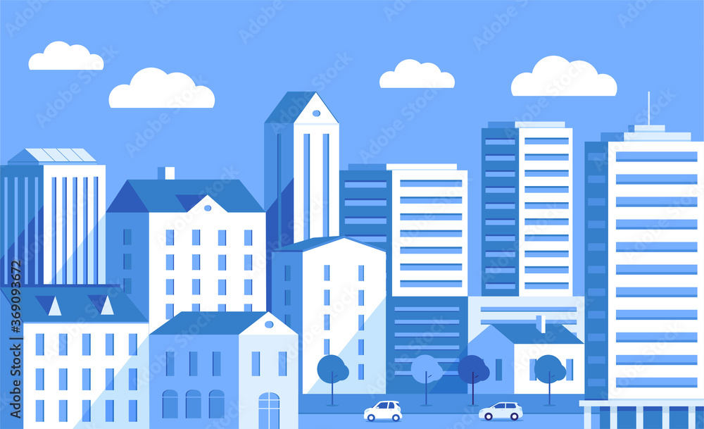 Modern vector blue cityscape illustration