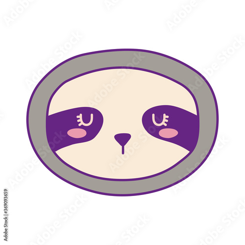 Cute sloth face cartoon line and fill style icon design, Animal zoo life nature and character theme Vector illustration